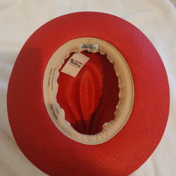 Unisex Classic Red with cream hatband Panama Flex fit Hat Handmade main image 2